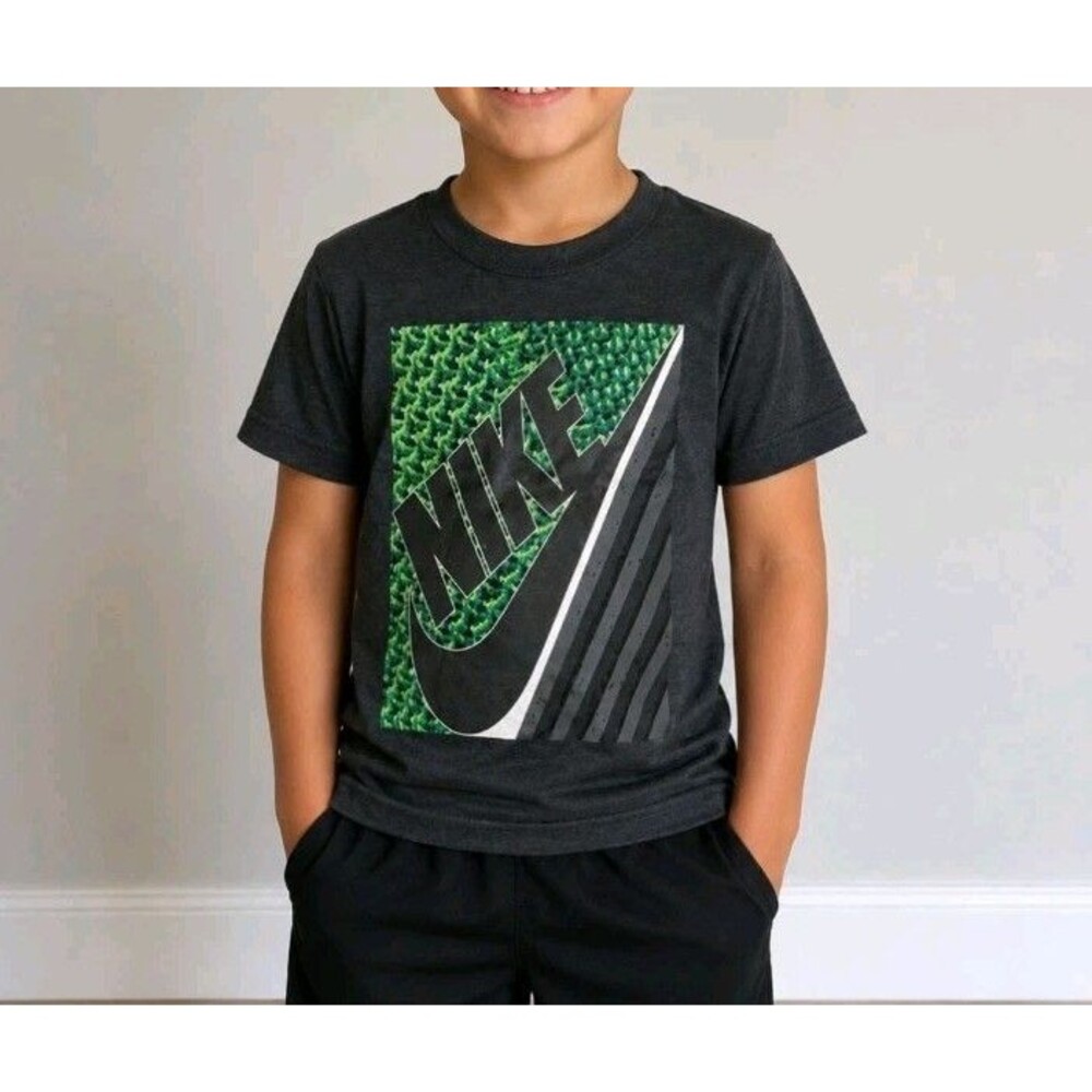 NWT NIKE Lunarlon Graphic Tee Boys 6 Activewear 100% Cotton Grey Black T-Shirt